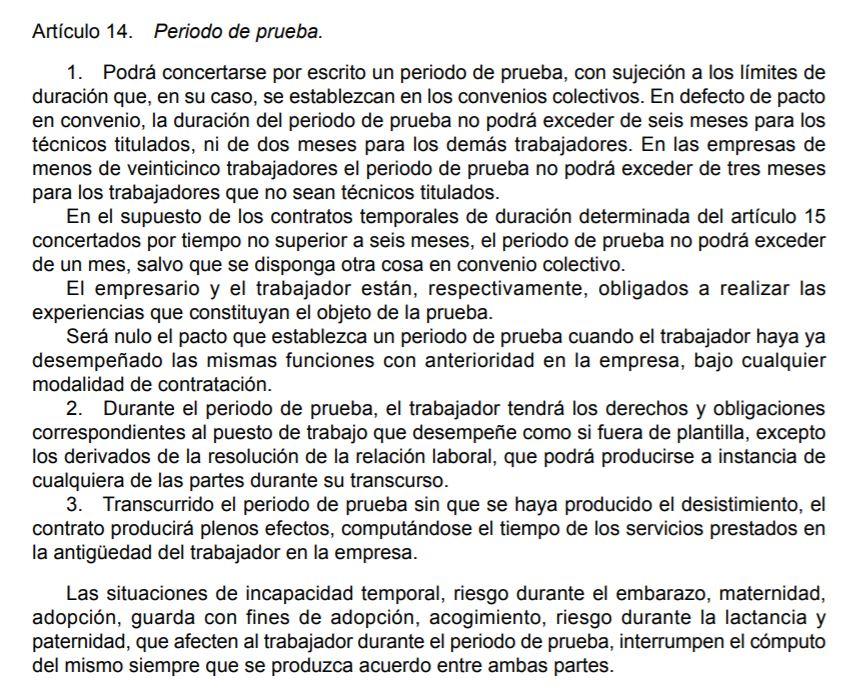 Artículo 14 Estatuto Trabajadores