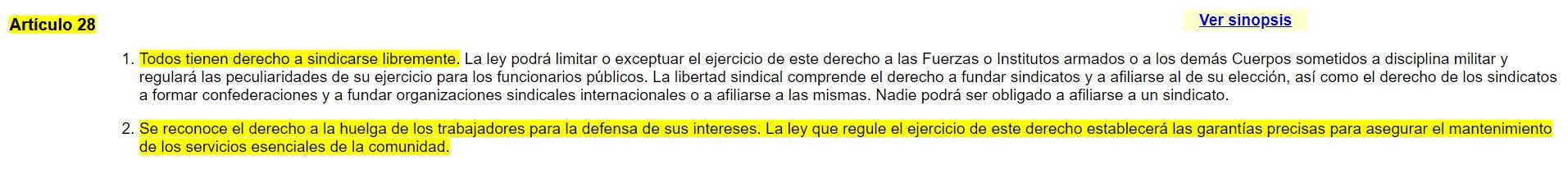 artículo huelga constitucion 28.2