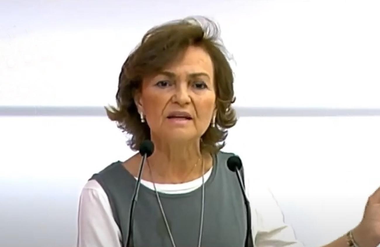 Carmen Calvo durante la inauguración de la jornada de la Escuela de pensamiento feminista Elena Arnedo