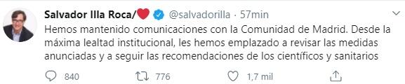 Mensaje de Illa sobre nuevas conversaciones con Madrid Mensaje de Illa sobre nuevas conversaciones con Madrid