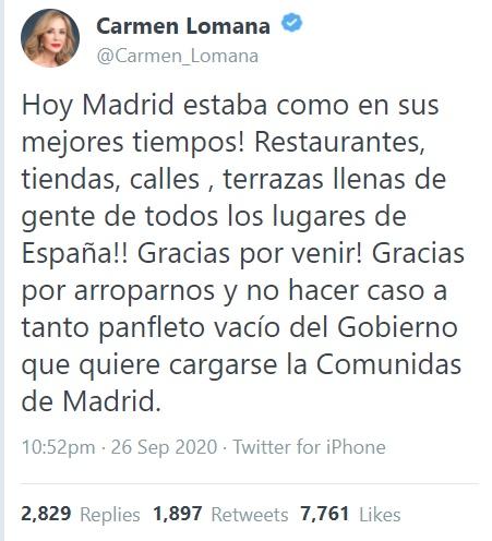 Comentario de Carmen Lomana sobre las terrazas de Madrid