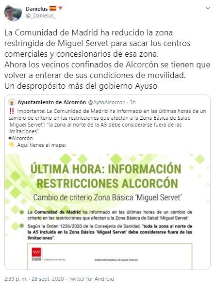 Un usuario denuncia por Twitter las restricciones de Alcorcón