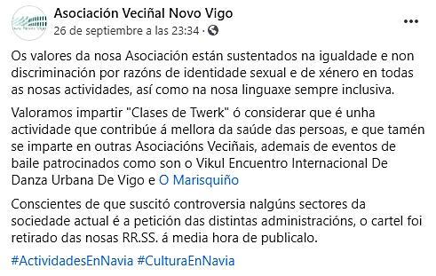 Post Facebook AAVV Novo Vigo