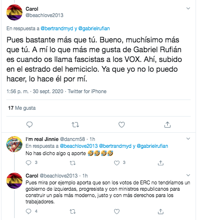 Tuit Bertrand Ndongo sobre Rufián 2