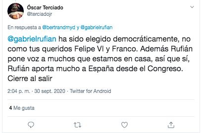 Tuit Bertrand Ndongo sobre Rufián 4