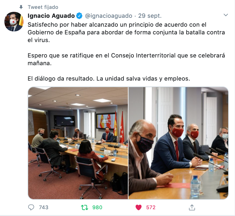 Tuit de Ignacio Aguado. Twitter. Tuit de Ignacio Aguado. Twitter.