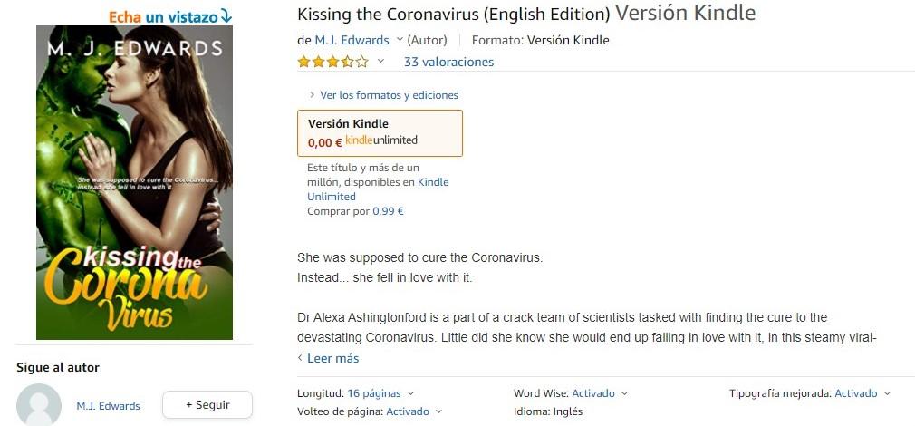 'Kissing the coronavirus', novela erótica sobre el covid 19