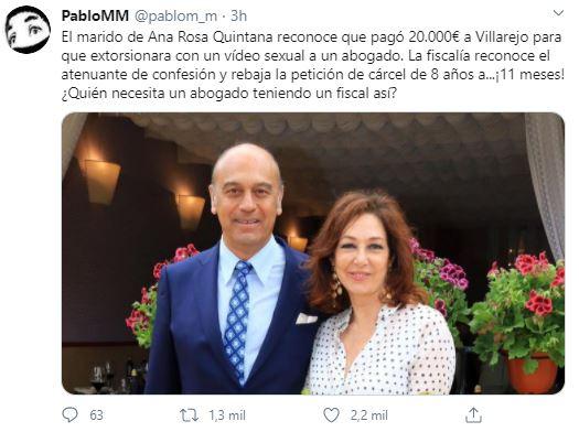 Tuit sobre el marido de Ana Rosa y la rebaja de la Fiscalía