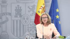 La vicepresidenta de Asuntos Económicos, Nadia Calviño, en la rueda de prensa posterior al Consejo de Ministros. Europa Press