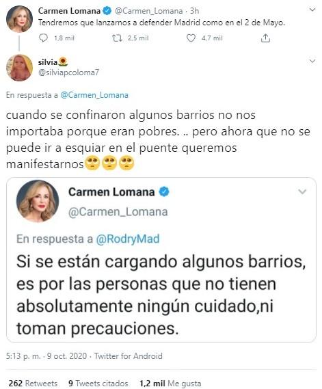 Respuesta de un usuario de Twitter a Carmen Lomana