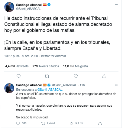 Santiago Abascal sobre el estado de alarma