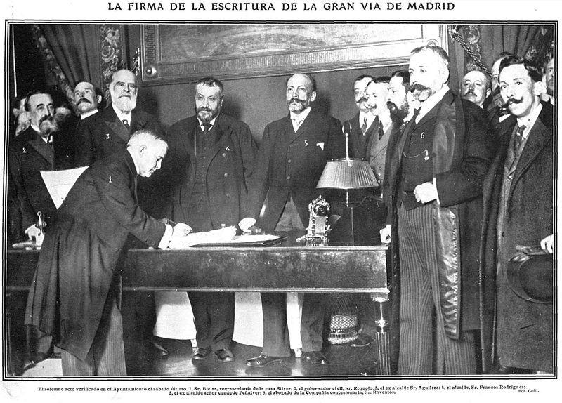 Firma de la escritura de la Gran Vía de Madrid en febrero de 1910. De Francisco Goñi (1910 02 24) Firma de la escritura de la Gran Vía de Madrid en febrero de 1910. De Francisco Goñi (1910 02 24)