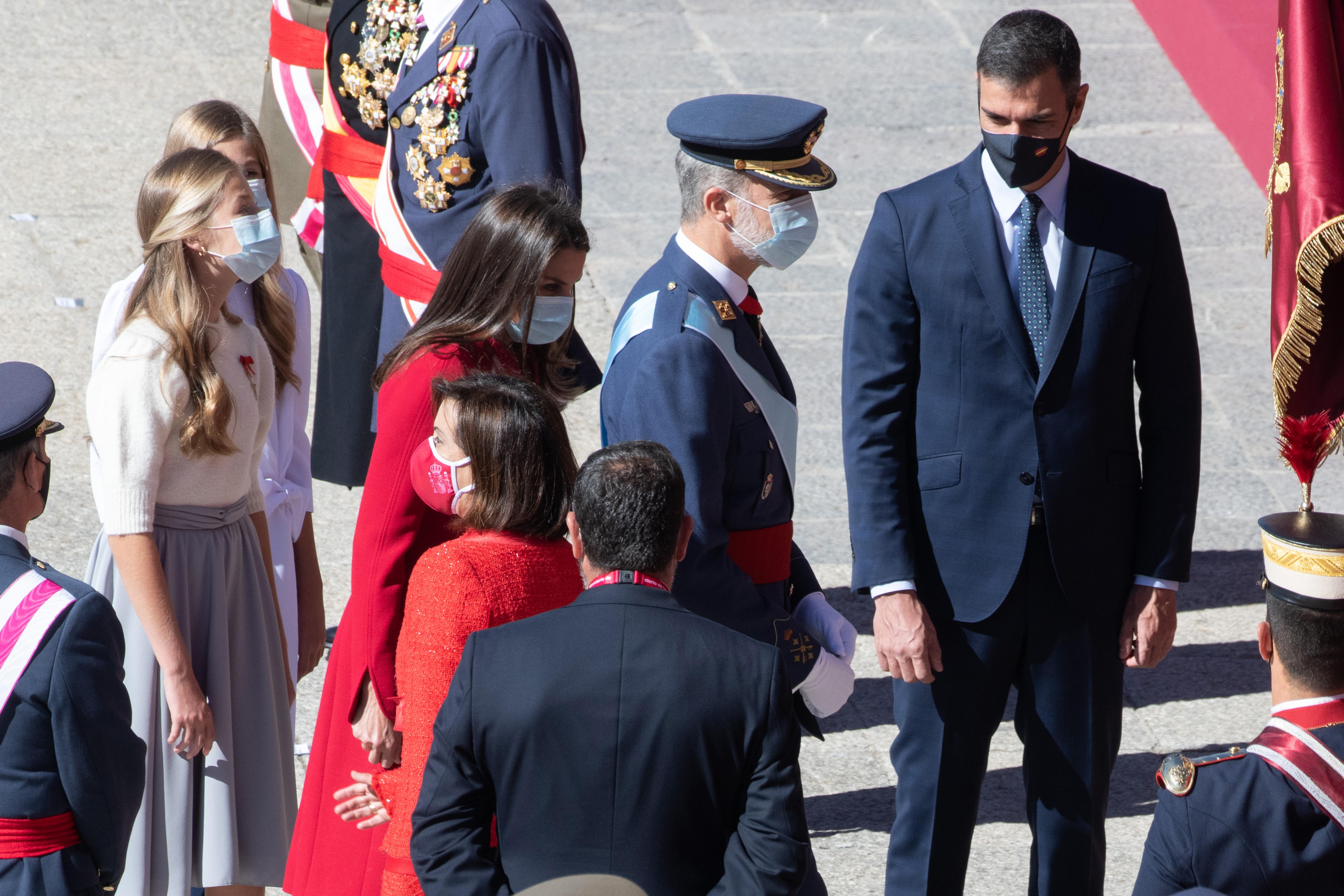 La Familia Real durante el acto que se celebra en la plaza de la Armería del Palacio Real con motivo del Día de la Fiesta Nacional o Día de la Hispanidad, en Madrid (España), a 12 de octubre de 2020