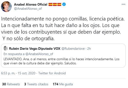 Tuit de Anabel Alonso al diputado de Vox