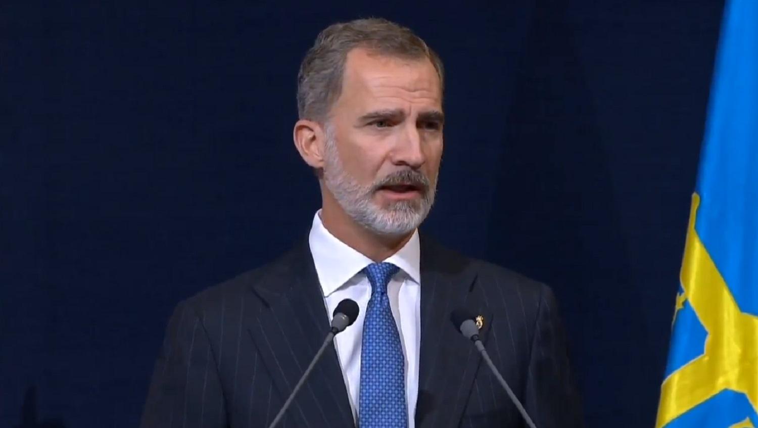 El Rey Felipe VI durante su discurso en los Premios Princesa de Asturias 2020.