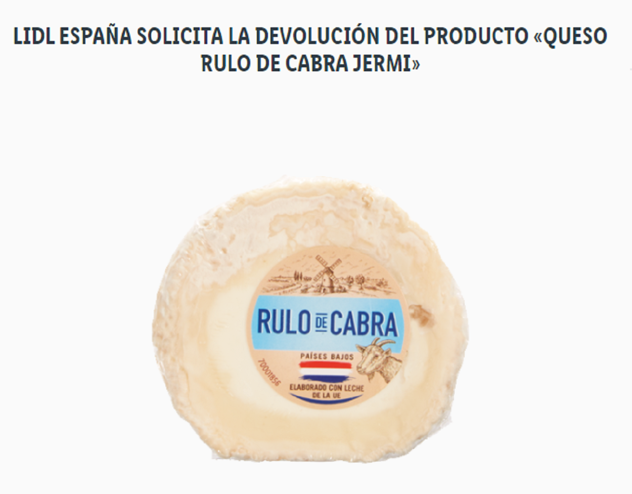 Rulo queso de cabra Lidl. Fuente: Lidl