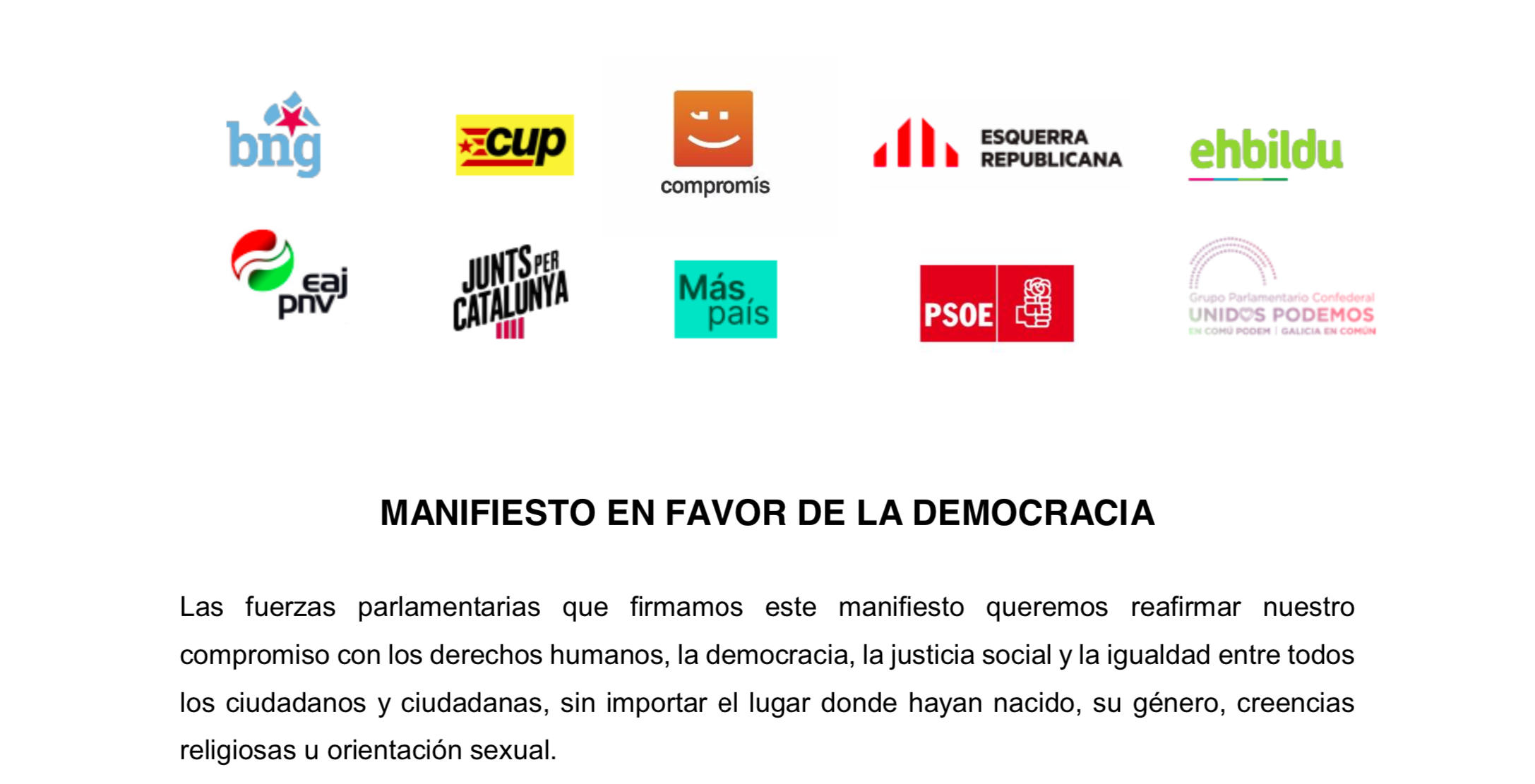 Manifiesto en favor de la democracia. EP