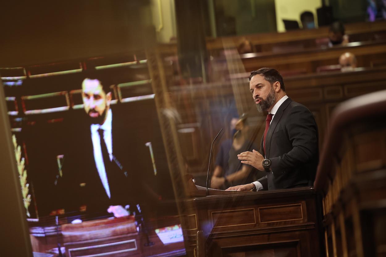 Santiago Abascal durante el pleno de la Moción de Censura