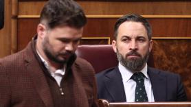 El presidente de VOX, Santiago Abascal y el portavoz de ERC en el Congreso, Gabriel Rufián, durante una sesión de control al Gobierno en el Congreso de los Diputados, Madrid (España), a 19 de febrero de 2020.