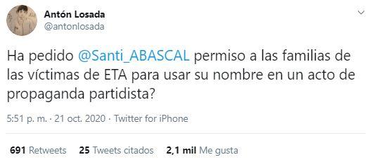 Tuit de Losada a Abascal