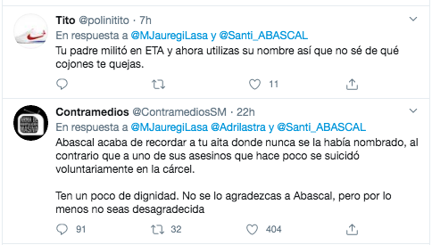 Criticas al tuit de María Jauregi contra Abascal 1