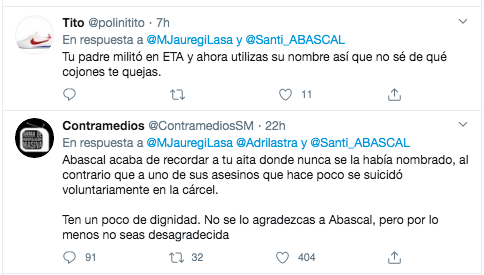 Criticas al tuit de María Jauregi contra Abascal 1 Criticas al tuit de María Jauregi contra Abascal 1