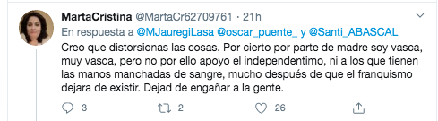 Criticas al tuit de María Jauregi contra Abascal 4 Criticas al tuit de María Jauregi contra Abascal 4