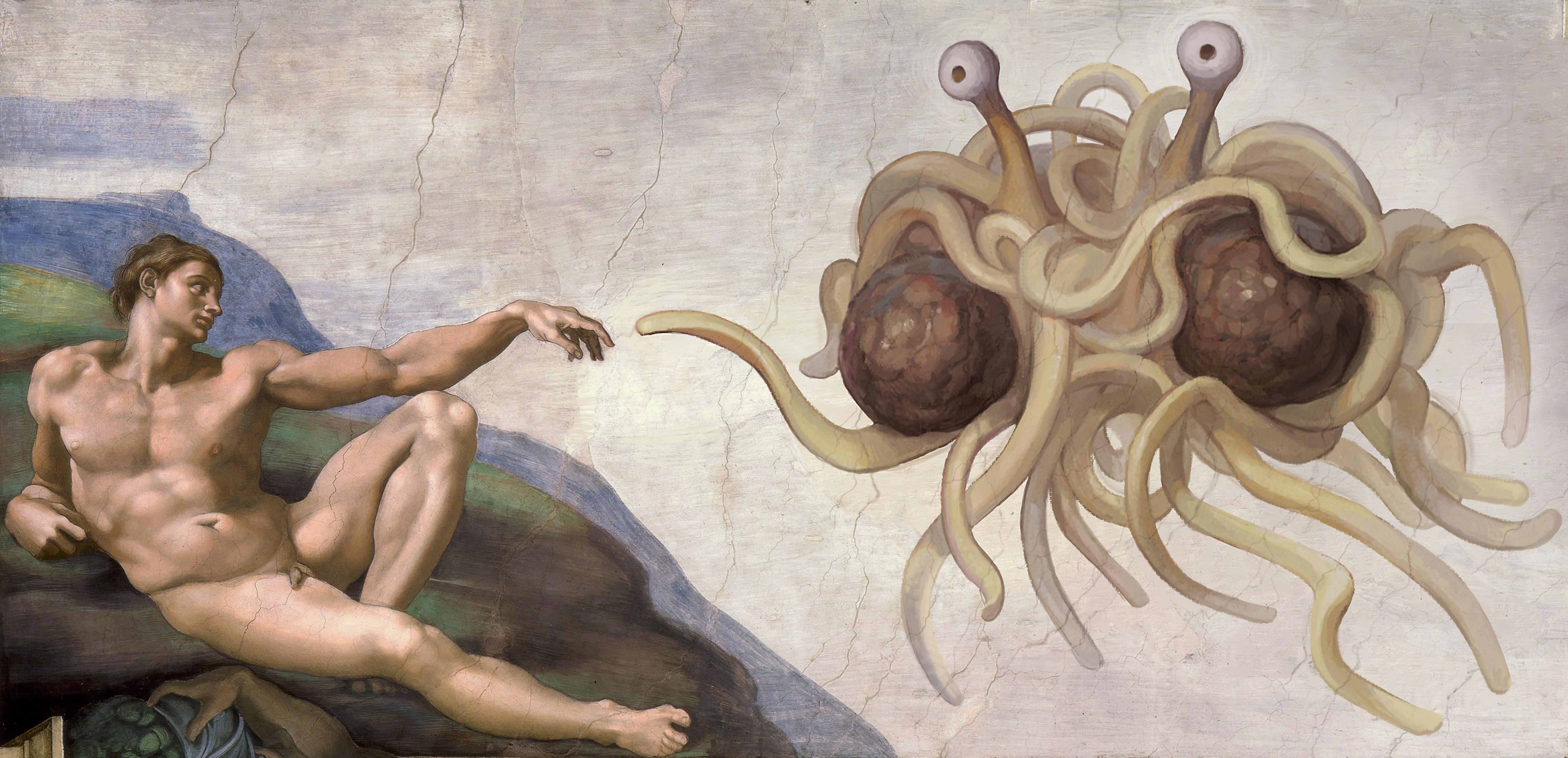 Ilustración del "Pastafarismo".