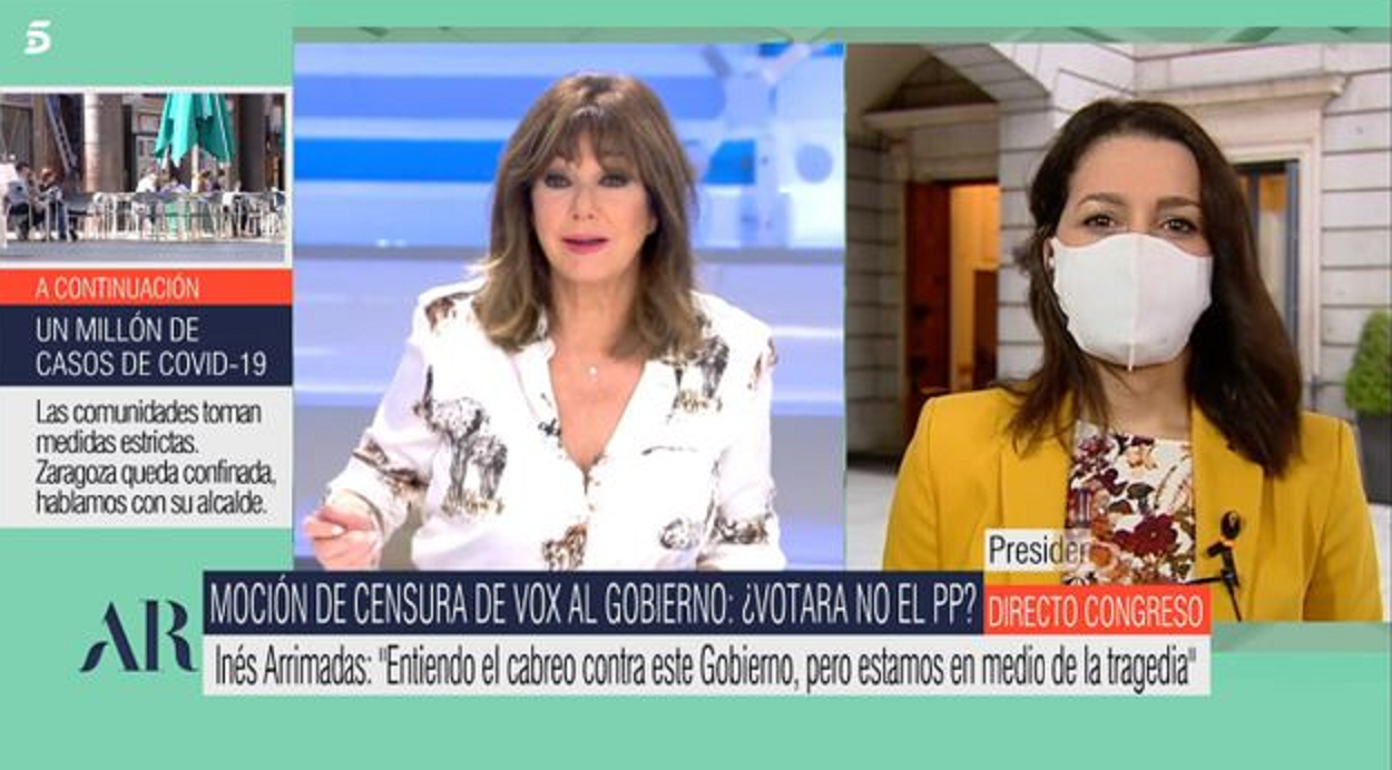 Inés Arrimadas en 'El Programa de AR' antes de entrar al Congreso de los Diputados. Fuente: Telecinco