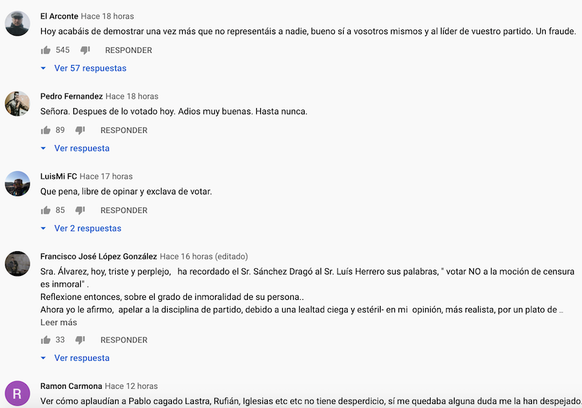 Comentarios al video de Álvarez de Toledo sobre la moción de Vox