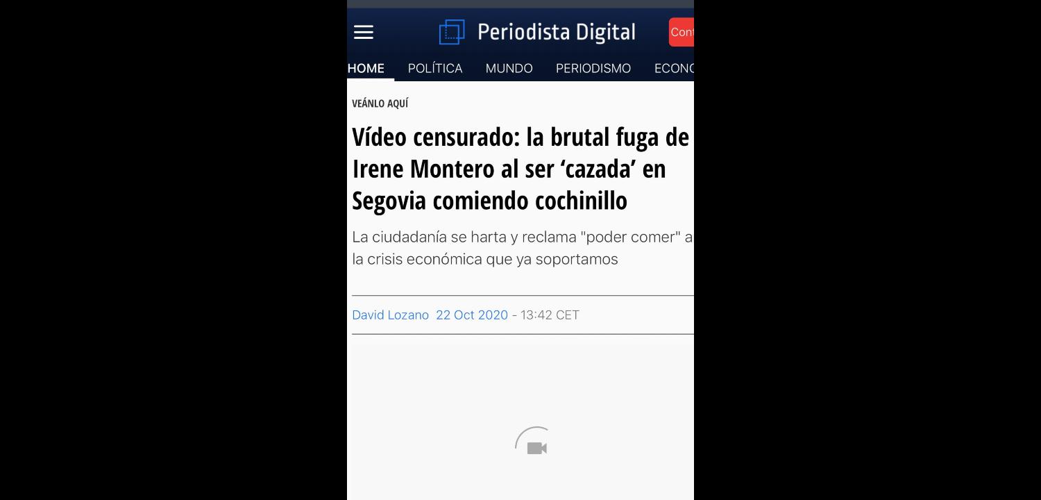 Bulo: manipulan un vídeo para difundirlo como la huida de Irene Montero tras ser cazada comiendo cochinillo en Segovia. 