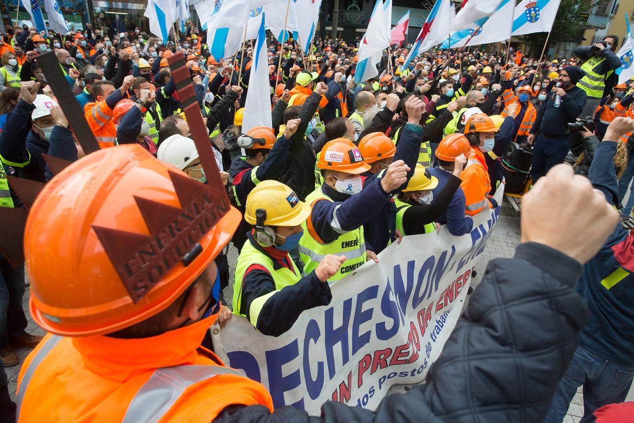 Protesta de los trabajadores de Alcoa en Lugo. 