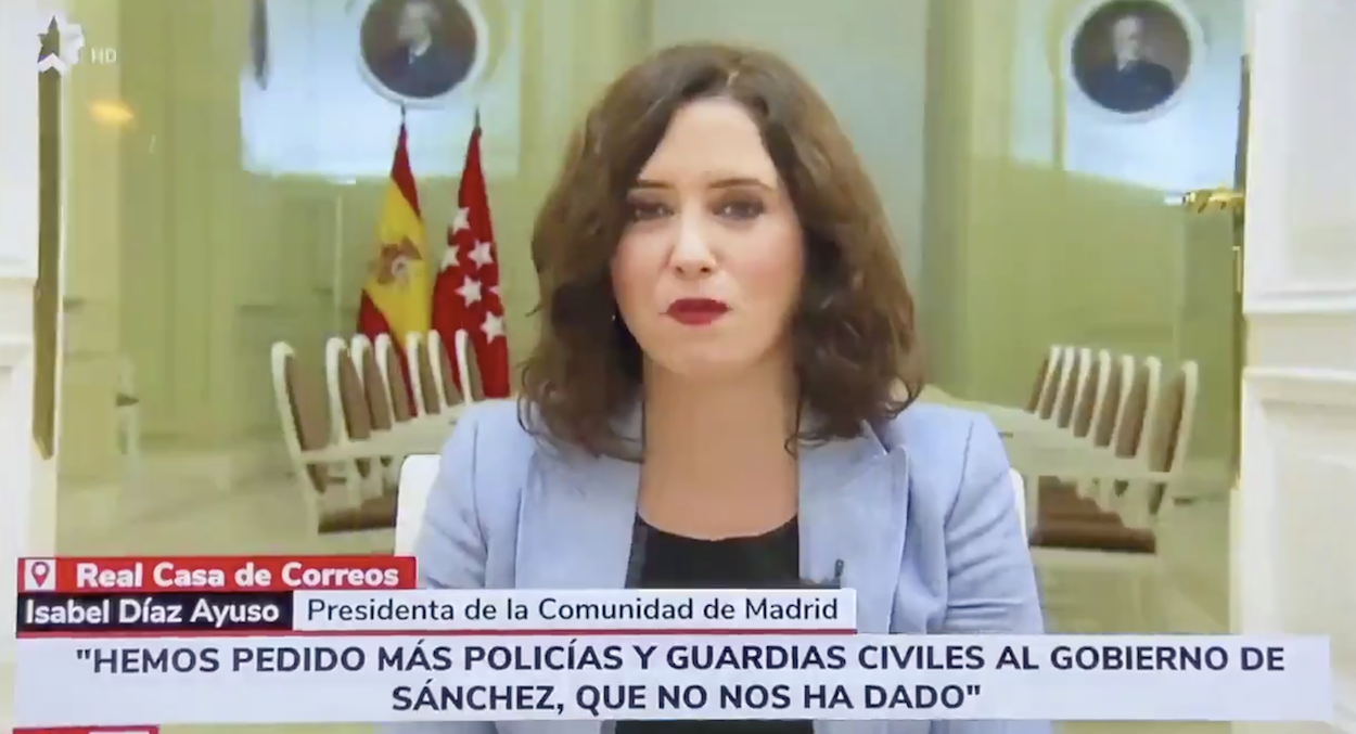 La presidenta de la Comunidad de Madrid, Isabel Díaz Ayuso, en Telemadrid