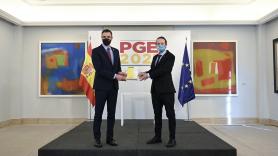 El presidente del Gobierno, Pedro Sánchez, y el vicepresidente segundo, Pablo Iglesias, en la presentación de los Presupuestos Generales del Estado (PGE). Europa Press