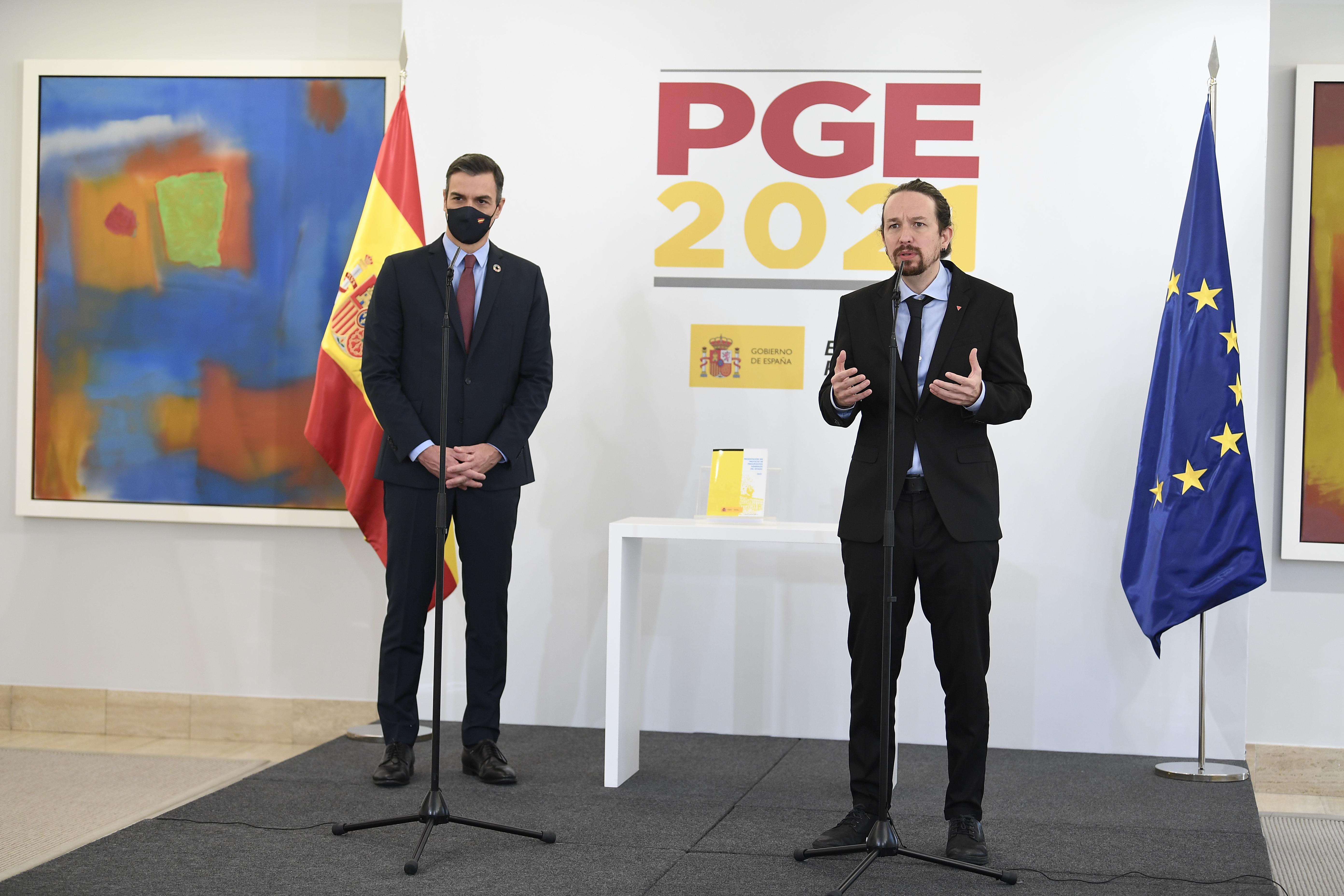 Pedro Sánchez y Pablo Iglesias durante la presentación de los PGE 2021. Europa Press