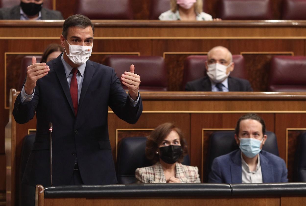 El presidente del Gobierno, Pedro Sánchez, durante la sesión de control