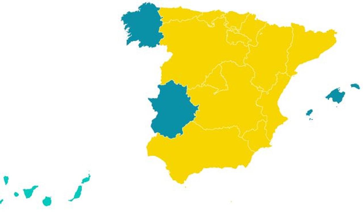 Mapa de los confinamientos perimetrales de las CCAA de España.
