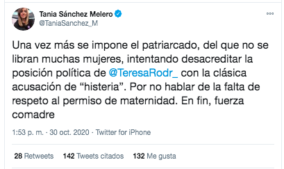 Tuit de Tania Sánchez sobre Irene Montero y Teresa Rodríguez