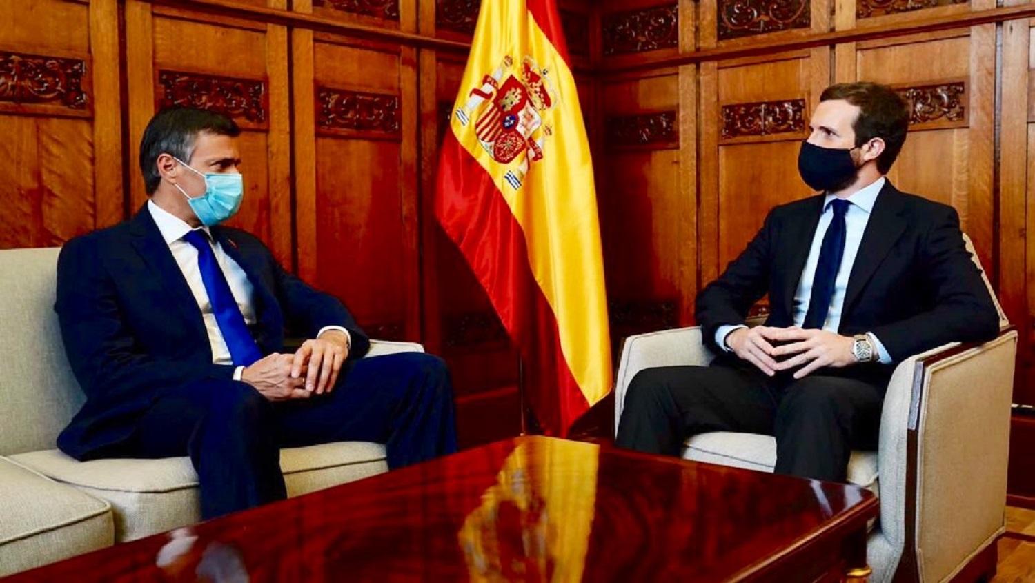El opositor venezolano Leopoldo López y el presidente del Partido Popular, Pablo Casado. Fuente: Twitter.