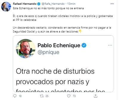 Respuesta de Rafael Hernando a los comentarios de Echenique sobre los disturbios