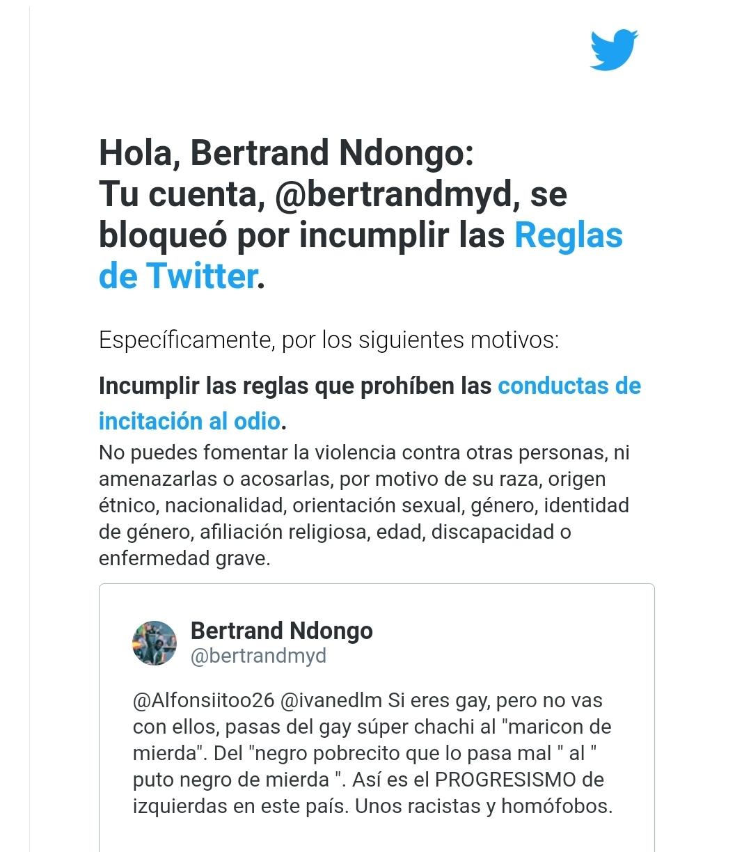 Twitter bloquea la cuenta de Ndongo