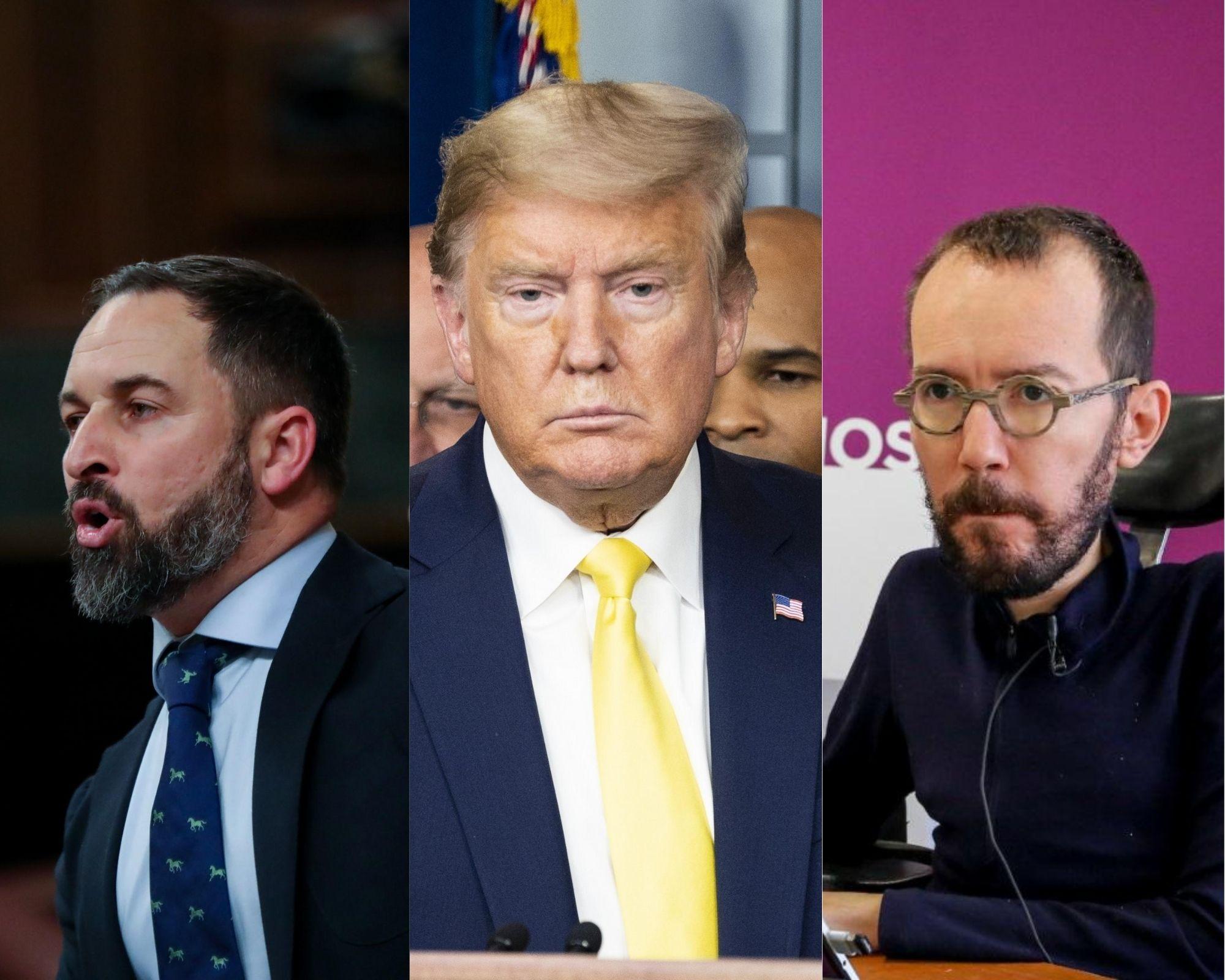 Santiago Abascal, Donald Trump y Pablo Echenique. Canva