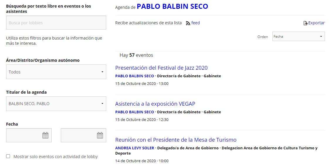 Página de la agenda pública de Pablo Balbín