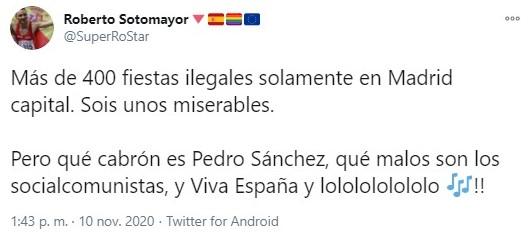 Roberto Sotomayor condena las fiestas clandestinas de Madrid