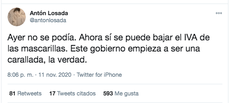 Antón Losada sobre las mascarillas