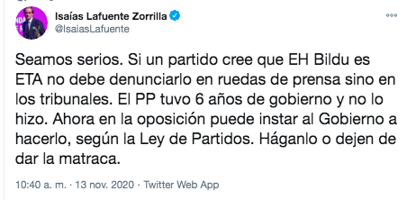 Tuit Isaías Lafuente sobre PP y Bildu