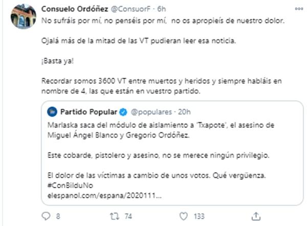 Respuesta de Consuelo Ordóñez al PP
